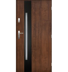 Porte d'entrée GOTAN 90 cm en acier inoxydable couleur Noyer