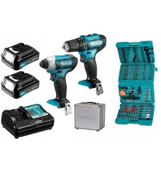 Conjunto de 2 berbequins/aparafusadoras de 12 V MAKITA DF333+aparafusadora de impacto TD110+kit de acessórios