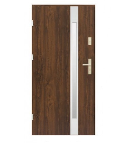 Porte d'entrée KALA 90 cm H1 en acier inoxydable noyer foncé