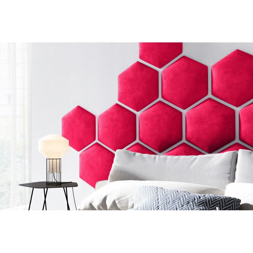 Panel de pared acolchado hexagonal HONEYCOMB fucsia 40,5 x 35,3 cm