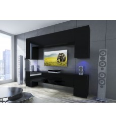 Ensemble meuble TV EKUADOR noir en plusieurs dimensions - 240/256 cm