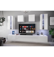 Ensemble meuble TV SMILE blanc en plusieurs dimensions - 273 x 35 x 186/206 cm
