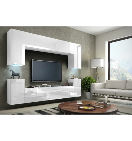 Ensemble meuble TV CONCEPT 1 blanc brillant 256 cm