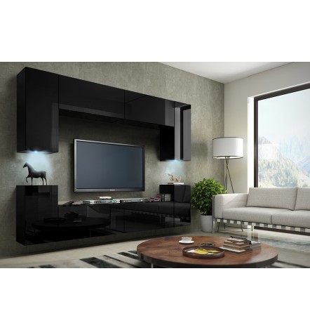 Ensemble meuble TV CONCEPT 1 blanc brillant 256 cm