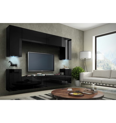 Ensemble meuble TV CONCEPT 1 noir brillant 256 cm