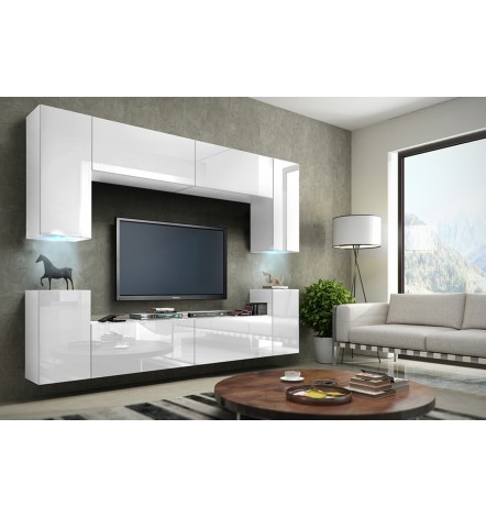 Ensemble meuble TV CONCEPT 1A blanc brillant 240 cm