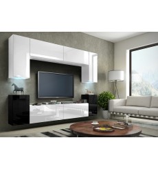 Ensemble meuble TV CONCEPT 1A noir et blanc brillant 240 cm