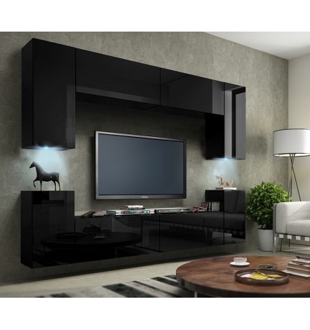 Ensemble meuble TV CONCEPT 1A noir brillant 240 cm