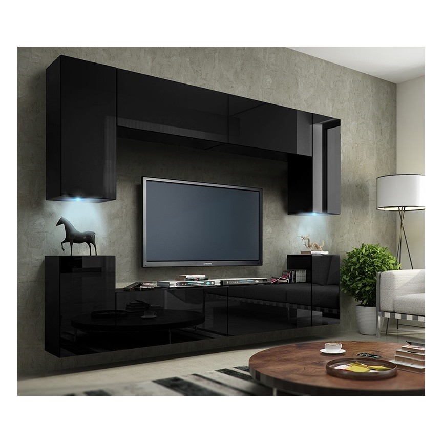 Conjunto mueble TV CONCEPT 1A negro brillante 240 cm