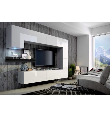 Ensemble meuble TV CONCEPT 6-6/HG/W/8-1B blanc/noir brillant