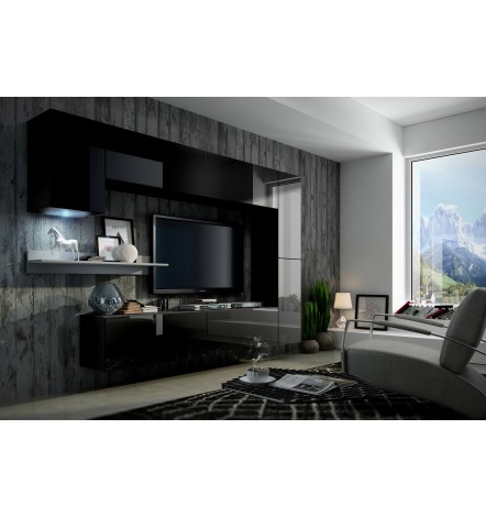 Conjunto mueble TV CONCEPT6-6/HG/W/8-1B blanco/negro brillante