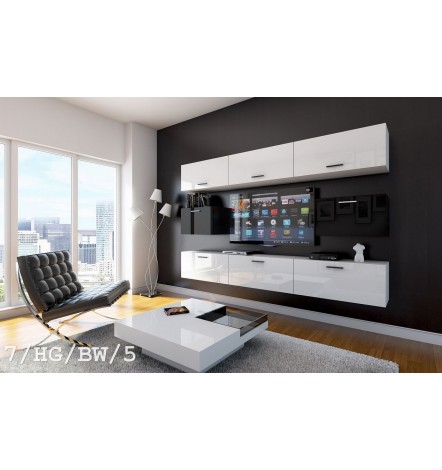 Ensemble meuble TV CONCEPT 7 / HG/BW/5 blanc/noir brillant