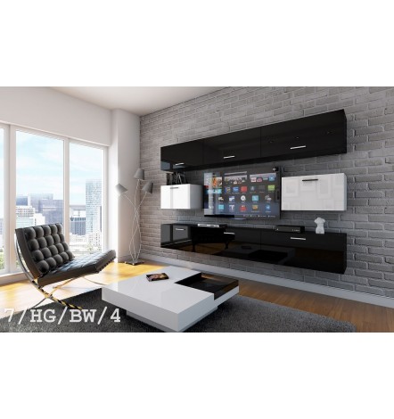 Conjunto mueble TV CONCEPT 7/HG/BW/5 blanco/negro brillante