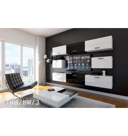 Ensemble meuble TV CONCEPT 7/HG/BW/3 blanc/noir brillant