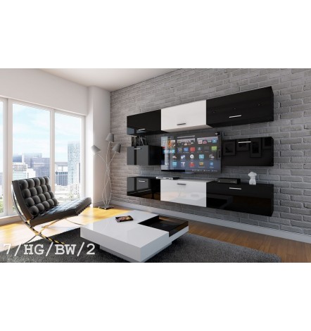 Conjunto mueble TV CONCEPT 7/HG/BW/4 blanco/negro brillante