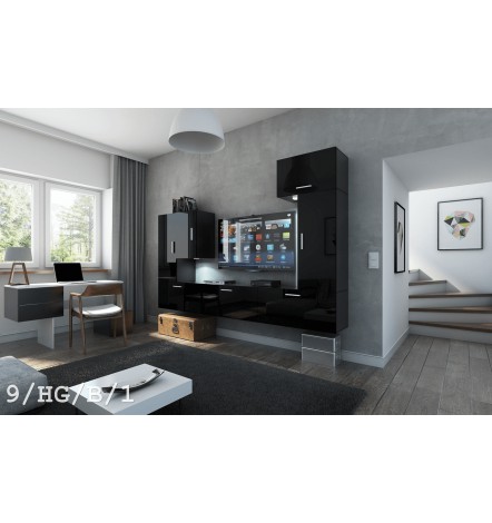 Conjunto mueble TV CONCEPT 7-7/HG/B/1 negro brillante