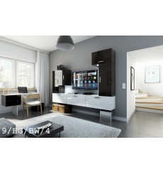 Conjunto mueble TV CONCEPT 9/HG/BW/4 negro/blanco brillante 249 cm