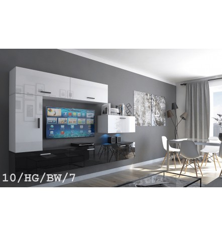 Ensemble meuble TV CONCEPT 10-10/HG/BW/7 blanc/noir brillant