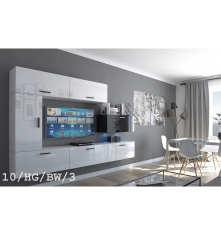 Ensemble meuble TV CONCEPT 10-10/HG/BW/3 blanc/noir brillant