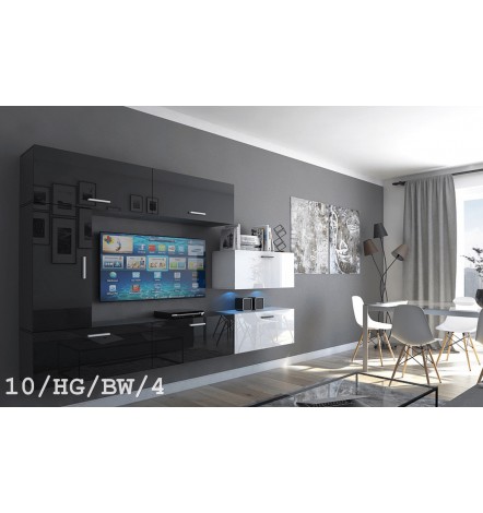 Conjunto mueble TV CONCEPT 10-10/HG/BW/7 blanco/negro brillante