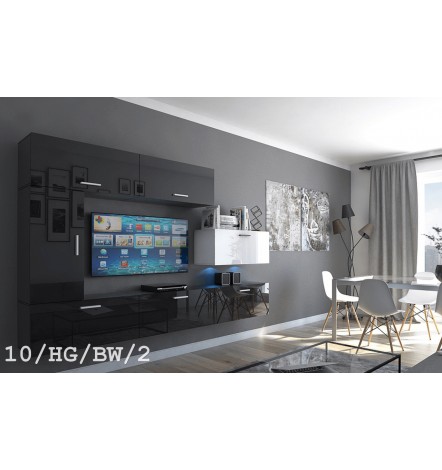 Conjunto mueble TV CONCEPT 10-10/HG/BW/4 negro/blanco brillante