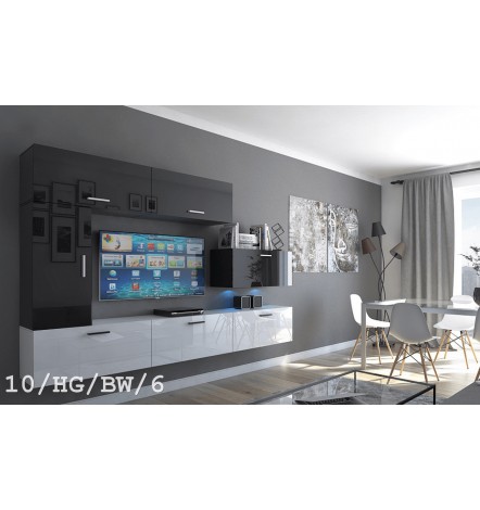 Conjunto mueble TV CONCEPT 10-10/HG/BW/2 negro/blanco brillante