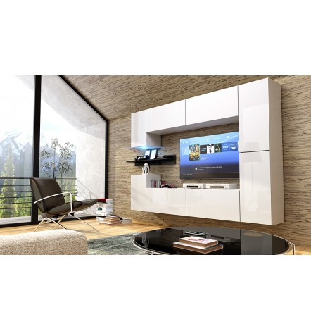 Ensemble meuble TV CONCEPT 13 C13/HG/W/4 blanc/noir brillant