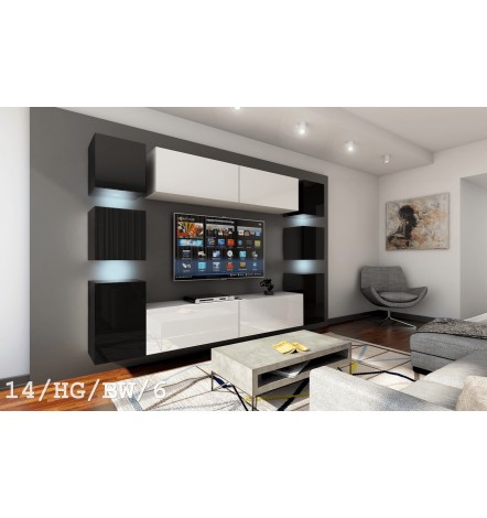 Conjunto mueble TV CONCEPT 13 C13/HG/W/4 blanco/negro brillante