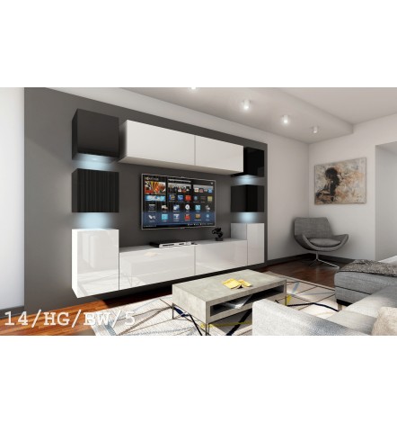 Conjunto mueble TV CONCEPT 14-14/HG/BW/6 negro/blanco brillante