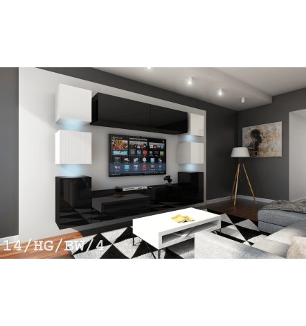 Ensemble meuble TV CONCEPT 14/HG/BW/4 noir/blanc brillant