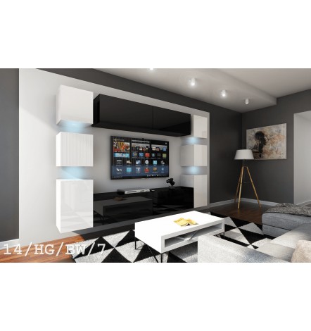 Conjunto mueble TV CONCEPT 14-14/HG/BW/56 blanco/negro brillante