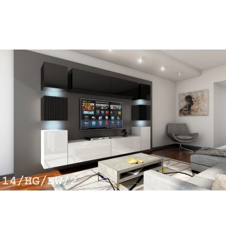 Conjunto mueble TV CONCEPT 14/HG/BW/4 negro/blanco brillante