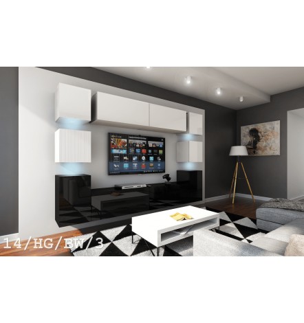 Conjunto mueble TV CONCEPT 14-14/HG/BW/7 blanco/negro brillante