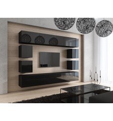 Conjunto mueble TV CONCEPT 17 negro brillante 249 cm