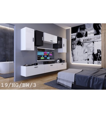 Conjunto mueble TV CONCEPT 17 C17-18WB-HG3-1A blanco/negro brillante