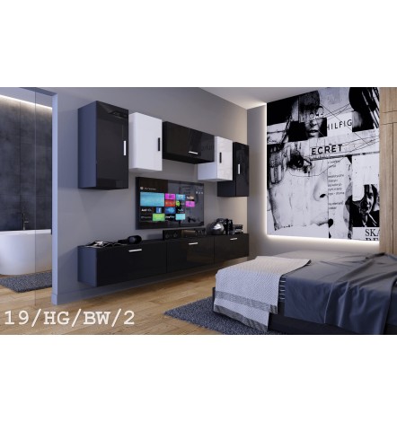 Conjunto mueble TV CONCEPT 19/HG/BW/3-1B blanco/negro brillante