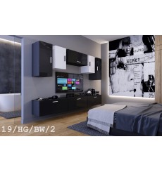 Conjunto mueble TV CONCEPT 19/HG/BW/2-1B negro/blanco brillante 276 cm