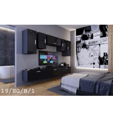 Conjunto mueble TV CONCEPT 64-64/HG/B/1-1A negro brillante 240 x 35 x 173-200  cm