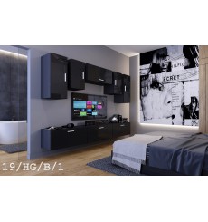 Conjunto mueble TV CONCEPT 19/HG/B/1-1B negro brillante 276 cm