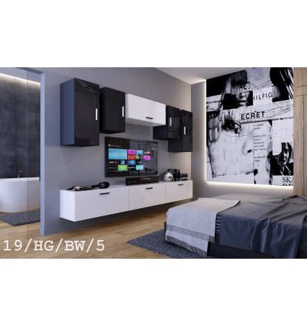 Conjunto mueble TV CONCEPT 19/HG/BW/3-1B blanco/negro brillante