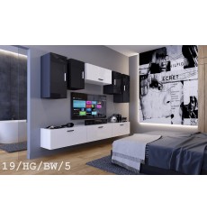 Conjunto mueble TV CONCEPT 19/HG/BW/5-1B blanco/negro brillante 276 cm