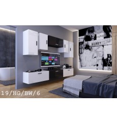 Conjunto mueble TV CONCEPT 19/HG/BW/6-1B blanco/negro brillante 276 cm