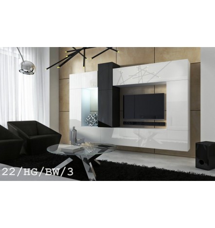 Ensemble meuble TV CONCEPT 22-22/HG/BW/3 blanc/noir brillant