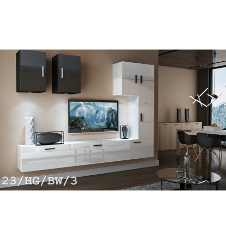 Conjunto mueble TV CONCEPT 22-22/HG/BW/3 blanco/negro brillante