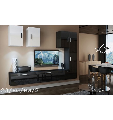 Conjunto mueble TV CONCEPT 23-23/HG/BW/3 blanco/negro brillante