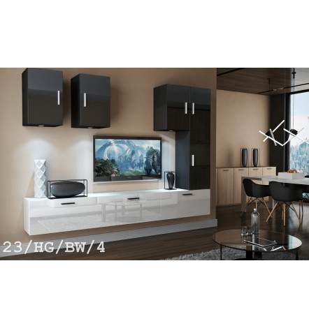 Ensemble meuble TV CONCEPT 23-23/HG/BW/4 noir/blanc brillant