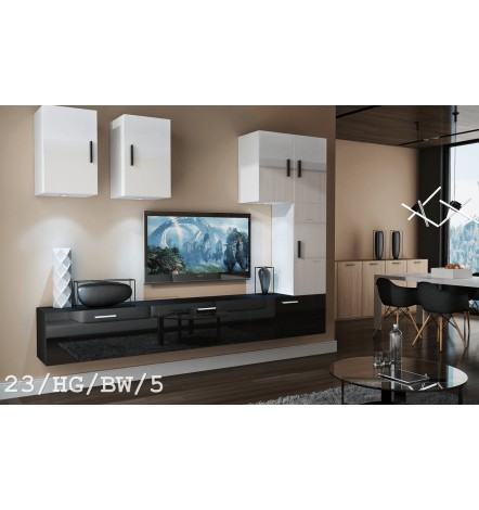 Conjunto mueble TV CONCEPT 23-23/HG/BW/4 negro/blanco brillante