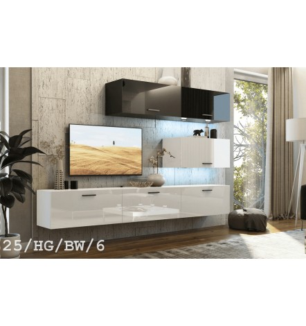 Ensemble meuble TV CONCEPT 25-25/HG/BW/6 blanc/noir brillant