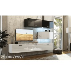 Conjunto mueble TV CONCEPT 25-25/HG/BW/6 blanco/negro brillante 166-249 x 35 x 191 cm