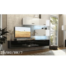 Ensemble meuble TV CONCEPT 25-25/HG/BW/7 blanc/noir brillant 166-249 x 35 x 191 cm